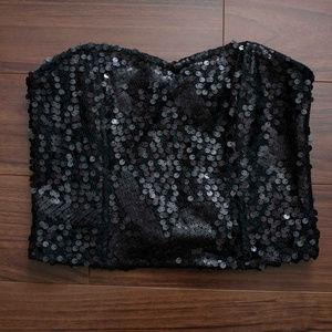 Black Sequin Crop Bustier
